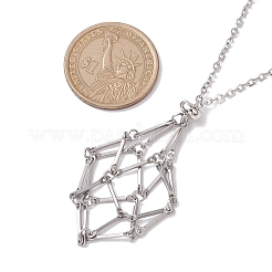 3 Pcs 201 Stainless Steel Crystal Stone Cage Pendant Necklaces&nbsp;NJEW-JN04749