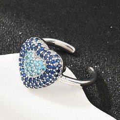 Heart Brass Micro Pave Cubic Zirconia Cuff Open Rings for Women&nbsp;CU-CBA0A21-01P