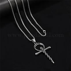 Skull Cross Pendant Necklace Vintage Stainless Steel Ankh Necklace Charm Neck Chain Jewelry Gift for Women Men Birthday Easter Thanksgiving Day&nbsp;JN1110A