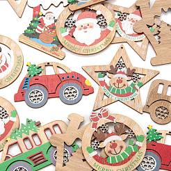 18Pcs Christmas Theme Natural Wood Big Pendants&nbsp;WOOD-LS0001-07