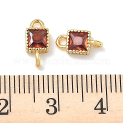Brass Pave Cubic Zirconia Square Connector Charms&nbsp;KK-P348-12G-06