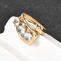 304 Stainless Steel Micro Pave Cubic Zirconia Open Cuff Rings for Women&nbsp;RJEW-K258-12C-G