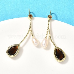 Natural Pearl Dangle Earring&nbsp;EJEW-L099-12G