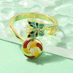 Butterfly & Windmill Enamel Rotatable Cuff Rings for Women&nbsp;RJEW-R005-10G