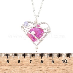 5Pcs 5 Colors Electroplated Natural Quartz Heart Copper Wire Wrapped Pendant Brass Cable Chain Necklaces for Women&nbsp;NJEW-TA00256