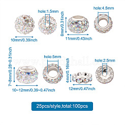 100Pcs 4 Styles Pave Disco Ball Beads&nbsp;RB-CW0001-01
