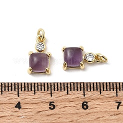 Natural Amethyst Square Charms&nbsp;KK-Z137-15G-02