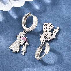 Brass Micro Pave Clear Cubic Zirconia Dangle Hoop Earrings&nbsp;EJEW-G471-41P