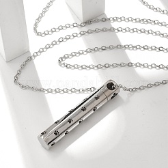 304 Stainless Steel Black Paw Print Column Keepsake Ashes Memorial Pendant Necklaces&nbsp;NJEW-P326-05P