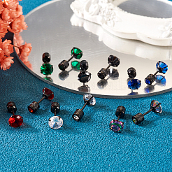 12Pcs 6 Colors Cubic Zirconia Diamond Stud Earrings&nbsp;EJEW-TA0001-09