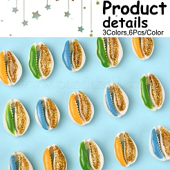 18Pcs 3 Colors Enamel Cowrie Shell Beads&nbsp;SSHEL-FS0001-03