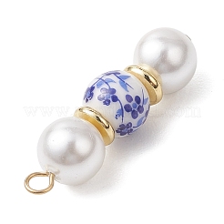 Handmade Blue Flower Printed Porcelain & Shell Pearl Pendants&nbsp;PALLOY-JF04785