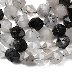 Natural Tourmalinated Quartz/Black Rutilated Quartz Beads Strands&nbsp;G-Z119-A15-03