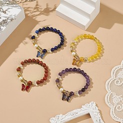 Natural Gemstone Round Beads Beaded Bracelets&nbsp;BJEW-JB09052