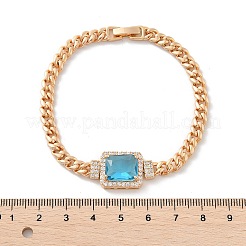 Brass Micro Pave Cubic Zirconia Rectangle Link Bracelets&nbsp;KK-R217-35G
