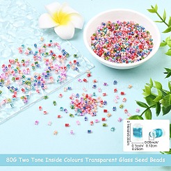 80G 8 Colors Two Tone Inside Colours Transparent Glass Seed Beads&nbsp;SEED-YW0003-18