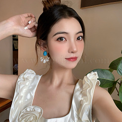 Alloy Plastic Pearl Oval with Fan Dangle Stud Earrings&nbsp;FS-WG2B252-01