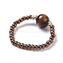 Natural Tiger Eye Stretch Rings&nbsp;RJEW-JR00255-02