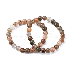 Natural Rutilated Quartz Round Beaded Stretch Bracelets for Men Women&nbsp;BJEW-G743-01E