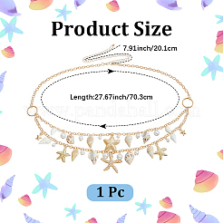 Natural Shell and Plastic Imitation Pearl and Iron Starfish Tassel Double Layer Waist Chains for Women&nbsp;AJEW-CP0011-35A