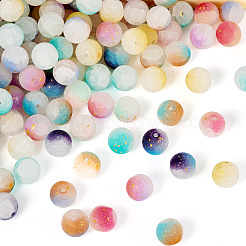198Pcs 9 Colors Frosted Baking Paint Crackle Glass Beads with Glitter Powder&nbsp;DGLA-TA0001-23