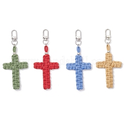 4Pcs Cross Cotton Threads Pendants Decorations&nbsp;HJEW-TA00398