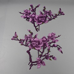 Flower & Branch Pattern Polyester Fabrics Computerized Embroidery Cloth Sew on Appliques&nbsp;PATC-WH0009-05A