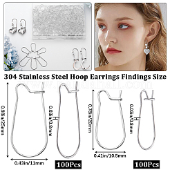 200Pcs 2 Size 304 Stainless Steel Hoop Earrings Findings&nbsp;STAS-CN0001-49