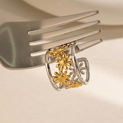 304 Stainless Steel Floral Hollow Wide Band Rings for Women&nbsp;WG3245-2