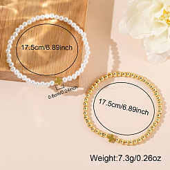 2Pcs Minimalist Imitation Pearl & Brass Cross Beaded Stretch Bracelet Sets&nbsp;QX2906-1