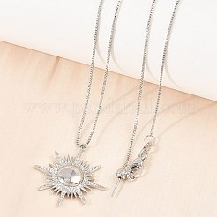 Brass Micro Pave Clear Cubic Zirconia Sun Pendant Adjustable Slider Necklaces&nbsp;KK-CBA4547-05P