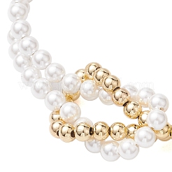 4mm Round Pearl Shell & Brass 2-Strand Beaded Bracelets for Women&nbsp;BJEW-JB10554