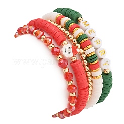 Christmas Theme Polymer Clay & Acrylic & Glass & Brass Beads Bracelets&nbsp;BJEW-TA00546