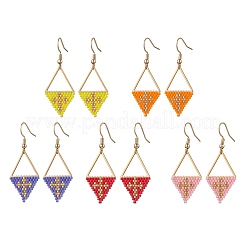 Handmade Glass Seed Beads Rhombus Dangle Earrings&nbsp;EJEW-MZ00542