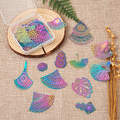 48Pcs 12 Style 201 Stainless Steel Filigree Pendants&nbsp;STAS-FW0001-14