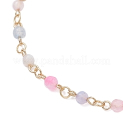 304 Stainless Steel & Natural Agate(Dyed & Heated) Faceted Round Link Chain Anklets&nbsp;AJEW-AN00747-01