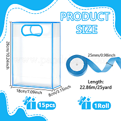 15Pcs Rectangle Frosted Transparent PP Plastic Storage Bags with 1 Roll Polyester Ribbon&nbsp;ABAG-UN0001-07