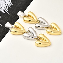 Heart Brass Dangle Stud Earrings&nbsp;EJEW-F358-01GP