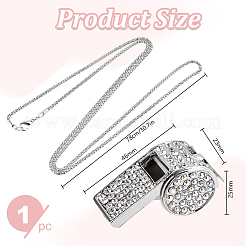 1Pc Iron Rhinestone Whistle Pendant Popcorn Chain Necklaces for Women&nbsp;NJEW-DR0001-03A