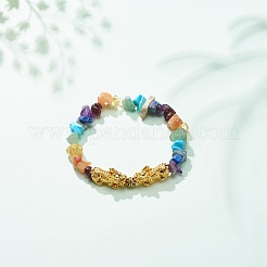 Natural & Synthetic Mixed Stone Chips Stretch Bracelet with Alloy Pixiu&nbsp;BJEW-JB08571