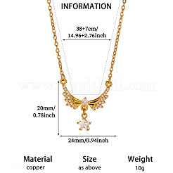 304 Stainless Steel Pave Clear Cubic Zirconia Angel Wings Pendant Necklaces for Women&nbsp;WG752E1-01