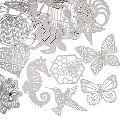 16Pcs 16 Styles 201 Stainless Steel Etched Metal Embellishments Connector Charms&nbsp;STAS-TA0003-39