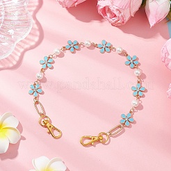 Flower Zinc Alloy Enamel Crystal Rhinestone with Glass Pearl Bead Link Chain Bag Decorative Chains&nbsp;FIND-JF00159-01