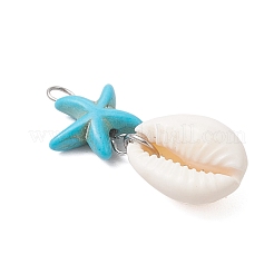 8Pcs 8 Colors Natural Cowrie Shell & Dyed Synthetic Turquoise Starfish Pendants&nbsp;PALLOY-JF04130-01