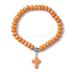 Synthetic Imperial Jasper Beads & Turquoise Cross Stretch Bracelets for Women Men&nbsp;BJEW-JB11382