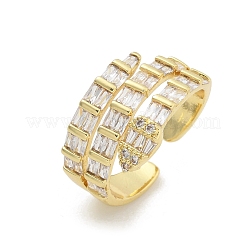 Rack Plating Teardrop Brass Micro Pave Clear Cubic Zirconia Open Cuff Finger Rings for Women&nbsp;RJEW-M028-80G