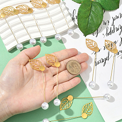 60Pcs 2 Styles Leaf Stainless Steel Round Tray Stick Lapel Pins&nbsp;JEWB-SC0001-75E