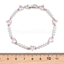 Brass Pave Cubic Zirconia Heart Link Chain Bracelets for Women&nbsp;KK-CBA68DA-10P-02