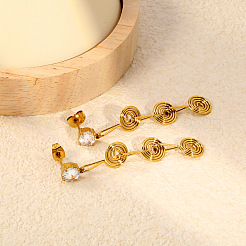 304 Stainless Steel Micro Pave Clear Cubic Zirconia Stud Dangle Earrings for Women&nbsp;WG1629B-01