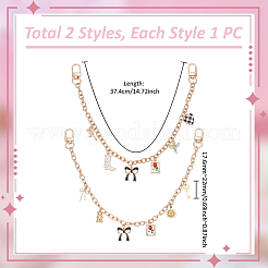 2Pcs 2 Styles Alloy Enamel Bowknot Boot Heart Purse Decorative Chains&nbsp;HJEW-UN00084